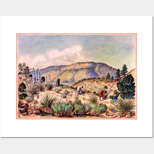 Women Gather Yucca Plants Desert Southwest Landscape USA Posters and Art